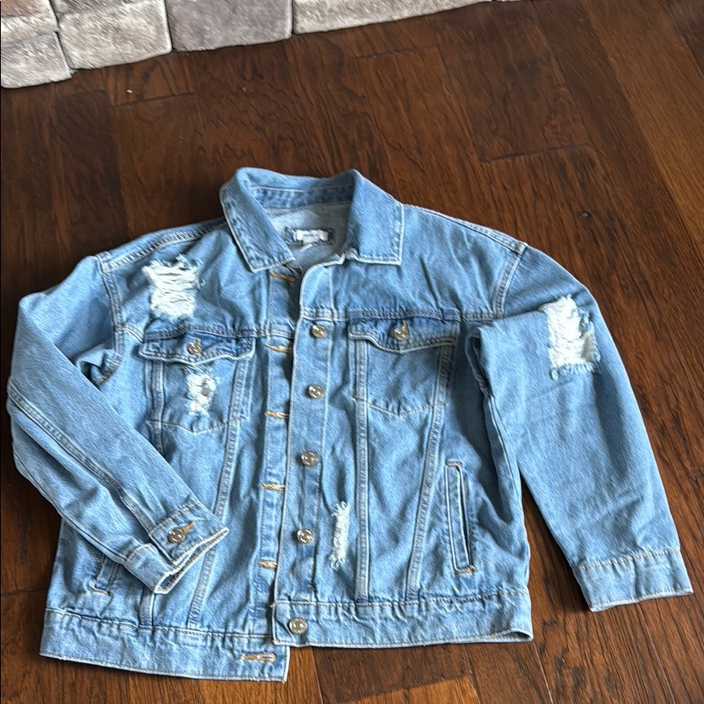 Light Blue Distressed Denim Jacket - Women's Casual Trucker